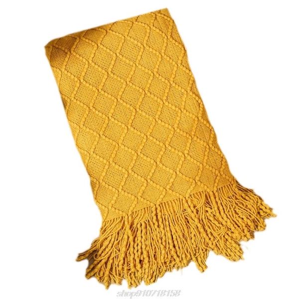 

blankets nordic acrylic knitted sofa throw blanket with tassels rhombus textured shawl warm fluffy woven decorative couch j04 21 dropship