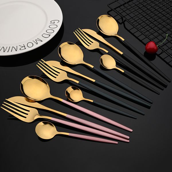 

24pcs/set stainless steel black gold dinnerware set knife fork spoon cutlery set tableware silverware set dropshipping