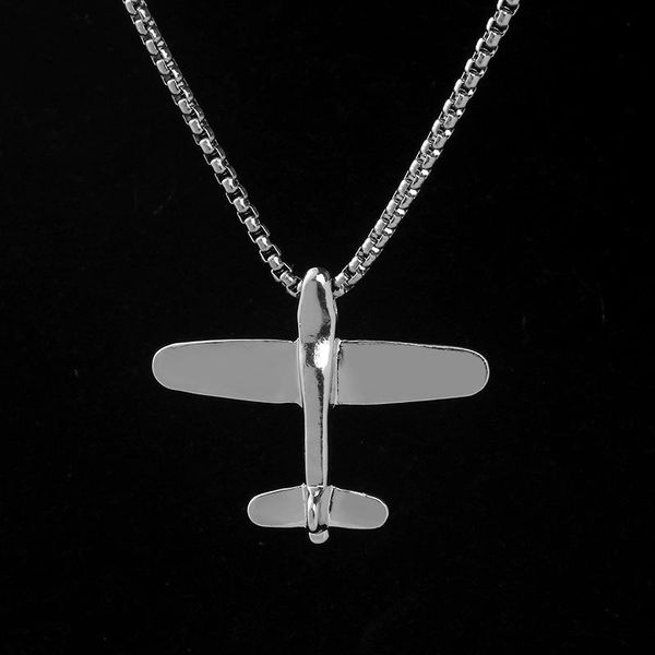 

pendant necklaces 2021 airplane necklace titanium steel men and women long gift simple hip hop fashion sweater chain, Silver