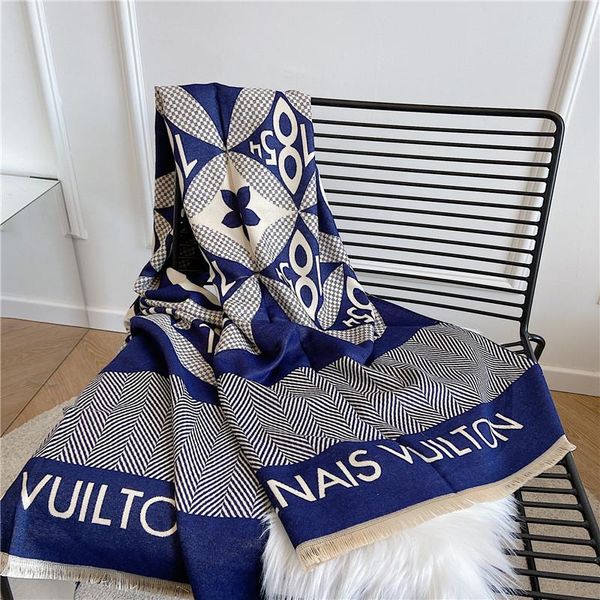 

scarves winter warm tassel scarf for women letter printed long thick soft pashmina wraps shawls oversized blanket, Blue;gray