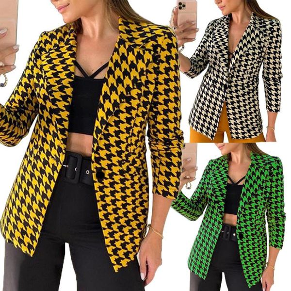 

women's suits & blazers european and american clothes coat autumn winter small suit houndstooth fashion short single button, White;black