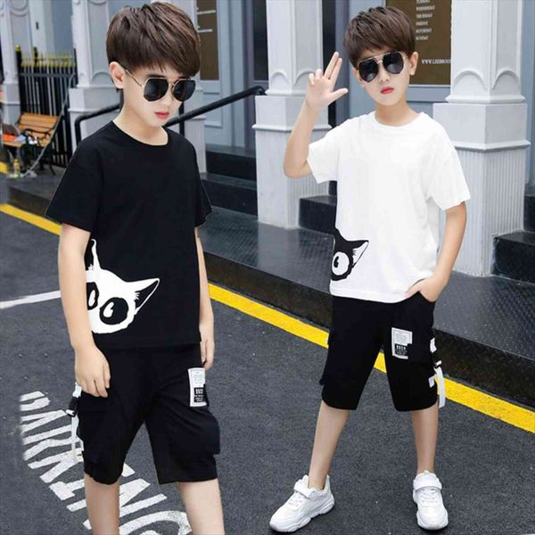 

summer kids tracksuit for boys clothes toddler teenager fox t shirt shorts pants outfit children 4 5 6 8 9, White