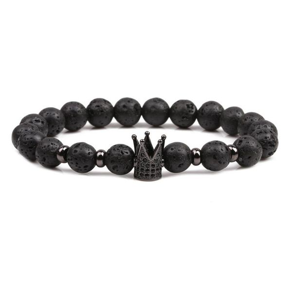 

beaded, strands 2021 men's bracelet fashion luxury crown disco ball bar charm 8mm lava frosted bead jewelry gift, Black