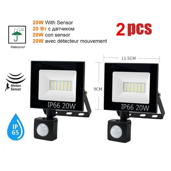 

floodlights 1-2pcs 220v 10-100w led floodlight spotlight exterior street wall reflector light pir motion sensor lamps garden energy