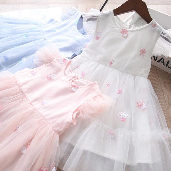 

summer baby girls sequins mushroom dress girl's dresses, Red;yellow