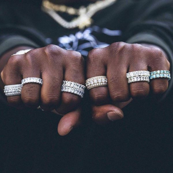 

wedding rings hip hop size #7-10 fashion zircons 3 layers men classic finger jewelry curb punk luxury proposal ring for boyfriend's, Slivery;golden