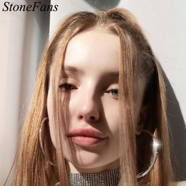 

hoop & huggie stonefans fashion rhinestone large round earrings for women exaggerated crystal big circle hoops earring wholesale items in bu, Golden;silver