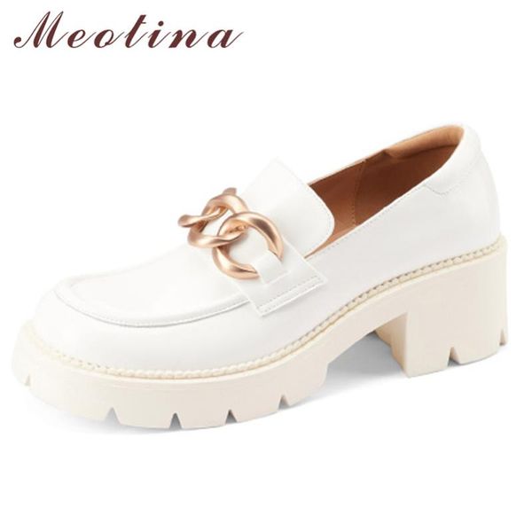 

dress shoes meotina patent leather women thick high heels platform pumps round toe metal decoration ladies footwear autumn black beige