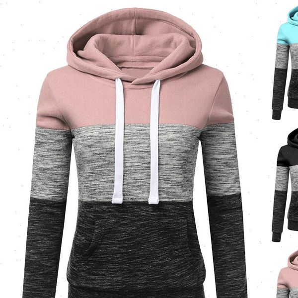 

40 fashion casual drawstring women sweatshirts patchwork hooded pullover autumn basic daily elegant brief, Black
