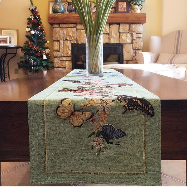 

table cloth european luxury colorful butterfly flowers jacquard runner for dinning tea cabinet tv/ shoes tablecloth #4