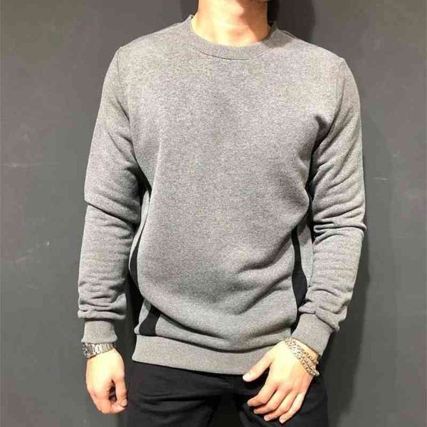 

autumn and winter 2021 new solid color splicing round neck casual men's long sleeve sweater, Black