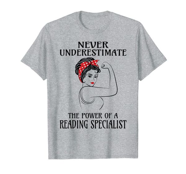 

never underestimate reading specialist t-shirt, White;black