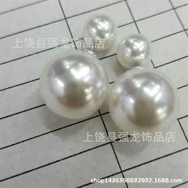 

korean classic double-sided pearl earrings, Black