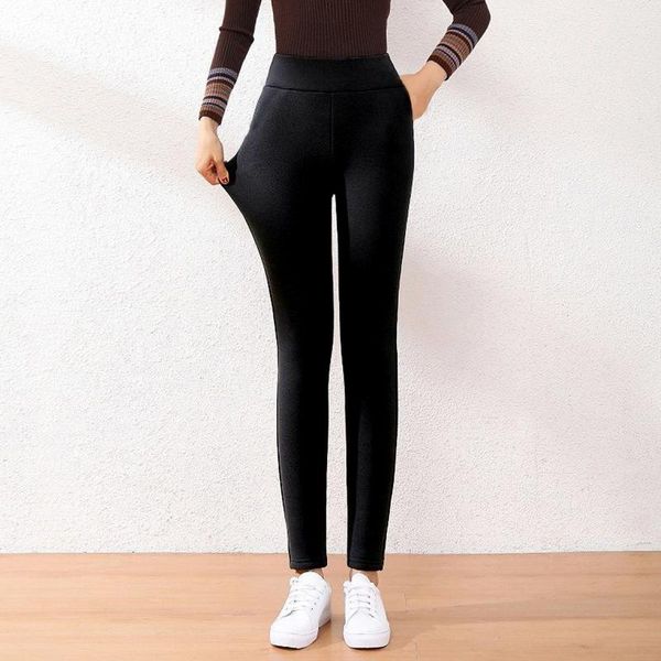 

stretch push up leggings women thick cashmere wool windproof and cold lasting warmth pants fashion women's, Black