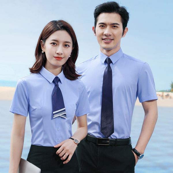 

men's business short sleeve professional shirt formal men's and women's same front desk customer service embroidery, White;black