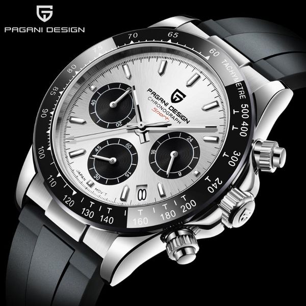 

wristwatches pagani design men's watches 100m waterproof dive watch for men quartz chronograph black rubber sport relogio masculino, Slivery;brown