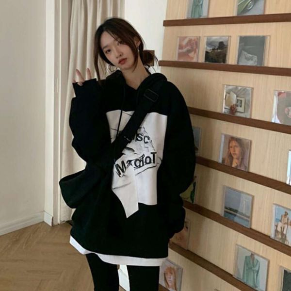 

women's sweater spring and autumn design sense of minority american coat oversize lazy cq1630, Black