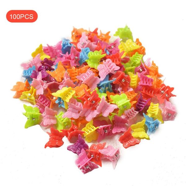 

hair accessories 100pcs/pack claw mixed color butterfly flower mini for children gift assorted girls clip small pin cute, Slivery;white
