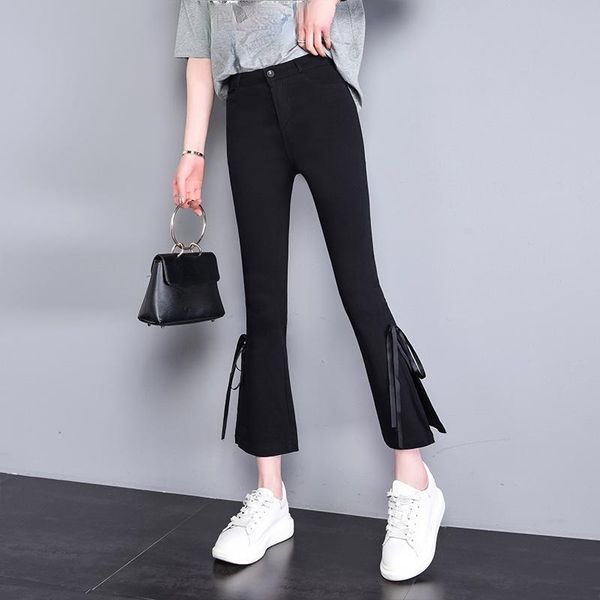 

women's pants & capris zhoutaylor woman full length pockets fashion comfortable femme tyousers button office lady solid flare bottoms f, Black;white