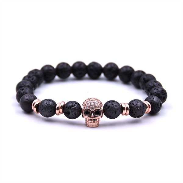 

special offer 70% off natural stone bracelet volcanic buddha beads micro zircon skull bracelet jewelry, Black