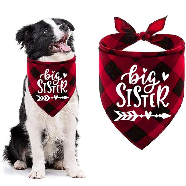 

dog apparel big sister plaid bandana pregnancy announcement bandanas gender reveal po prop pet scarf accessories scarves
