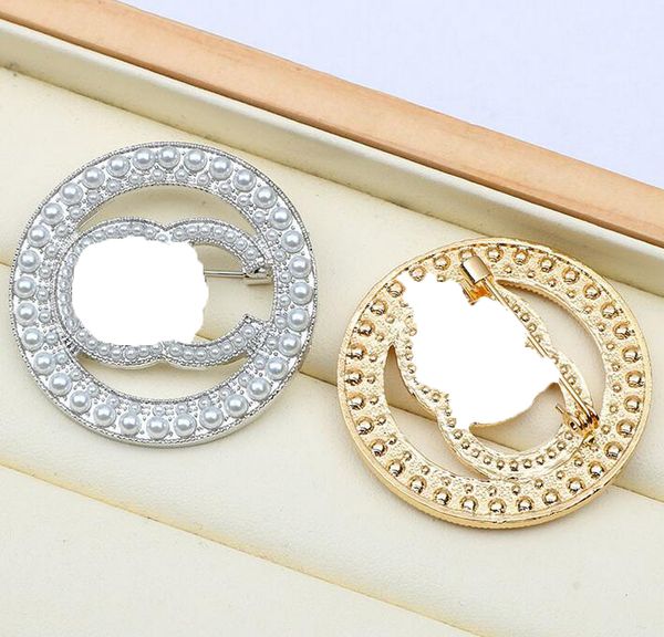 

20colors brand designer brooch double letter gold silver tassel pearl couples women men rhinestone suit pin fashion jewelry accessories, Gray