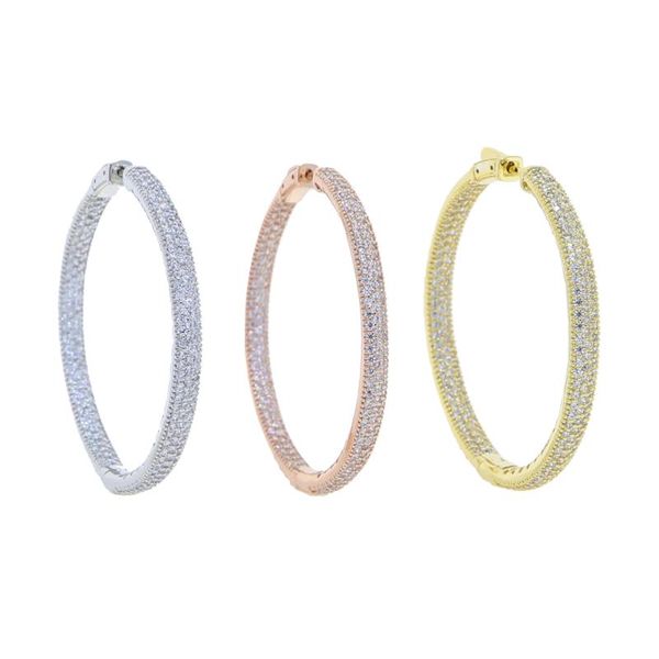 

Big Iced Out Women Hoop Earring Micro Pave 5A Cubic Zirconia CZ Band Full 50MM Huggie Hoops &, Golden;silver