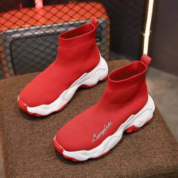 

boots 2021 women sock shoes fashion platform chunky ankle for brand slip on round toe black red woman sneakers 5cm