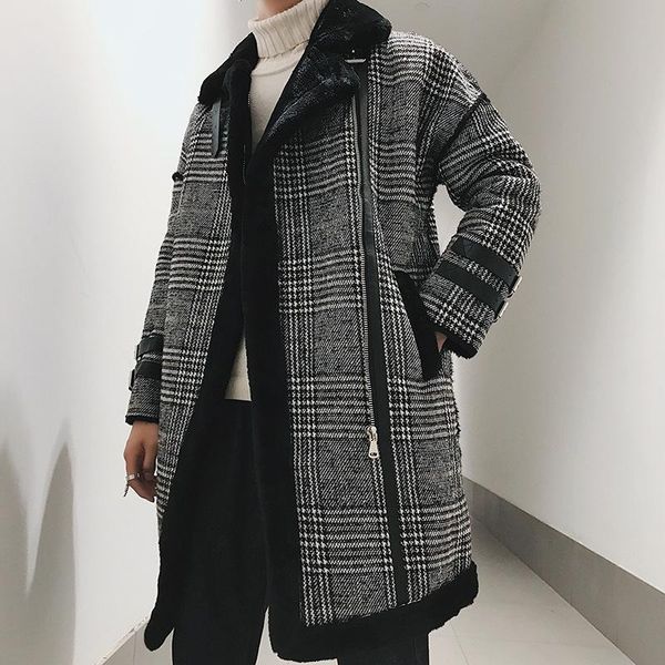 

men's wool & blends lamb fur warm coats men winter long design outwear treach velvet 2021 male black cotton padded parkas