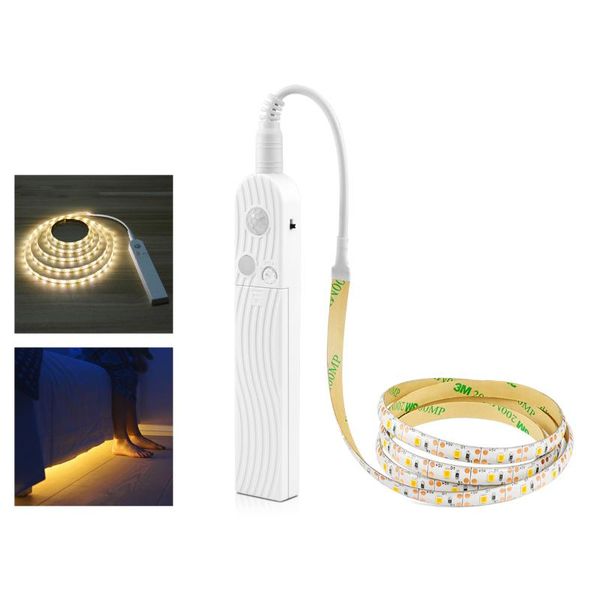 

smart pir motion sensor led strip light usb charging /battery power waterproof cabinet stair kitchen wardrobe night lamp decor strips