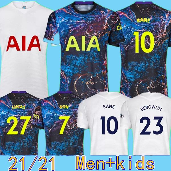 

thailand 20 21 22 kane son bergwijn soccer jerseys 2021 2022 lucas dele fourth tottenham football kit shirt bale ndombele men kids sets, Black;yellow