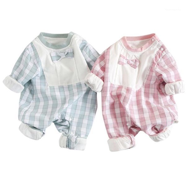 

jumpsuits born baby clothes infant 2021 spring jacket for girls jumpsuit boys soft plaid romper 0-18 month1, Blue