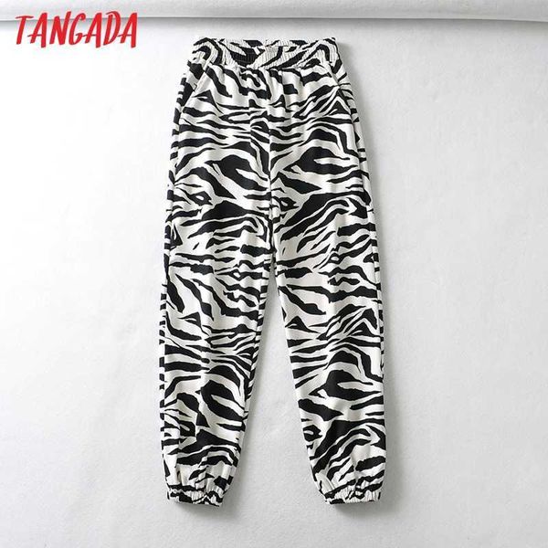 

tangada women pants cargo animal print strethy waist pants loose trousers joggers female sweatpants streetwear ch11 210609, Black;white