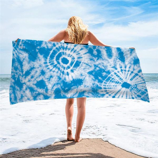 

towel blue tie dye printed summer quick dry large beach towels women men comfortable soft bathing cover for home toallas de bano