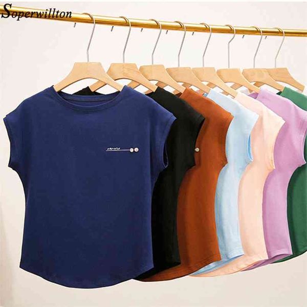 

t shirt women summer t-shirt casual tshirt woman cotton tee lady solid short sleeve white camisetas feminina letter t8 210623