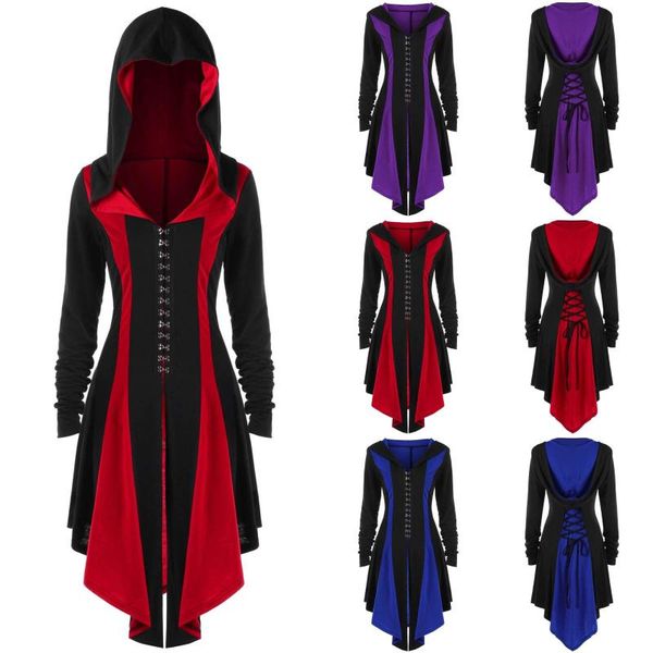 

women's jackets gothic hooded womens hoodies irregular back bandage coat overcoat jacket outwear harajuku autumn veste femme, Black;brown