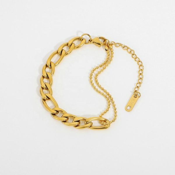 

link, chain gold plated stainless steel figaro bracelet for women splicing versatile jewelry accessories, Black
