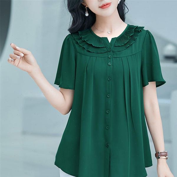 

plus size loose short sleeve women shirts summer chiffon blusa 5xl, White