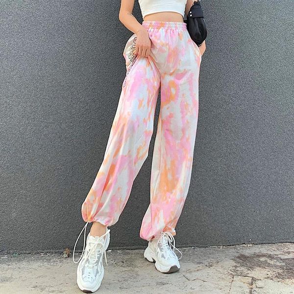 

women's pants & capris seasons tie dye print letter sweatpants women elastic waist streetwear joggers baggy drawstring hem trousers asp, Black;white