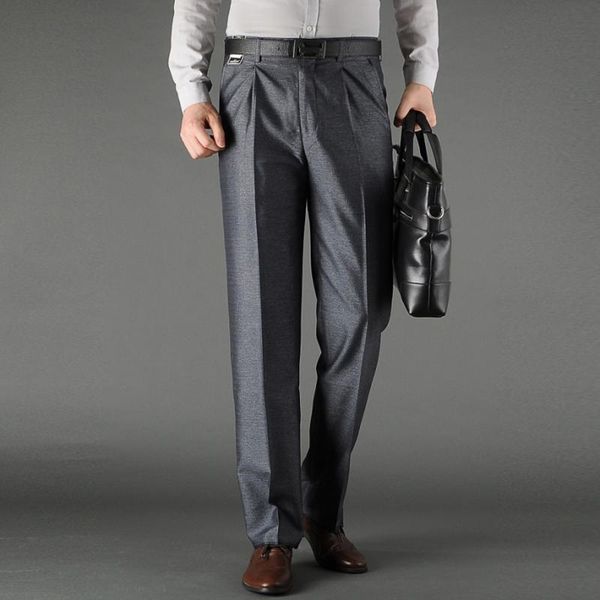 

men's suits & blazers autumn winter non-ironing formal middle age suit pant men for father fit casual business straight dress t, White;black