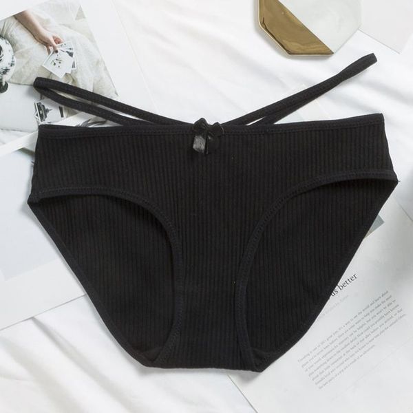 

women's panties cotton crotch breathable briefs solid color striped seamless one-band low-waist underwear for female underpants, Black;pink
