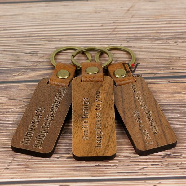 Пустые деревянные кожаные брелки DIY пользовательские ремни древесины брелок ключ тег по борьбе с потерянными ключевыми принадлежностями подарок