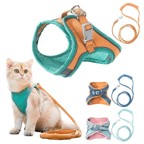 

cat collars & leads leash harness for cats reflective walking lead puppy breathable small dog collar breast-band accessories