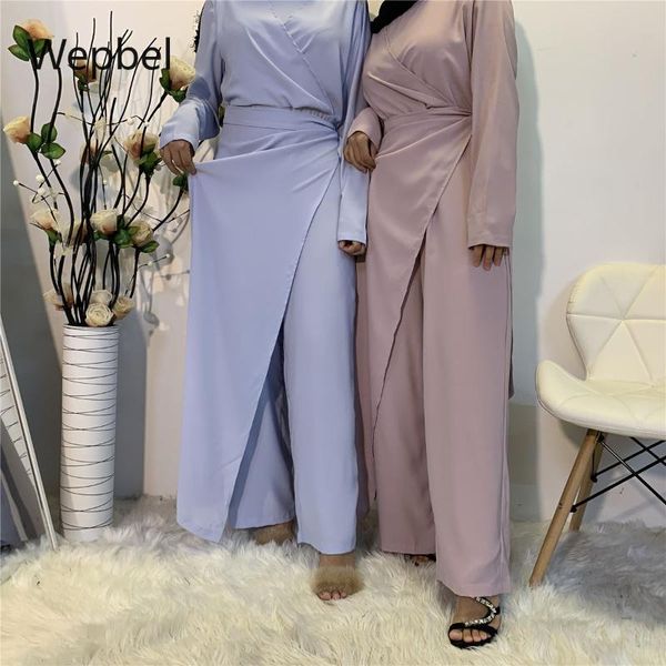 

women muslim sets v-neck stitching long high waist pants arab dubai 2 piece outfits suit women's two, White