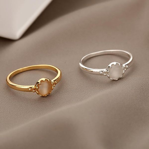 

cluster rings white fire opal for women gold stainless steel vintage charm ring accessories jewelry bohemian bijoux femme, Golden;silver