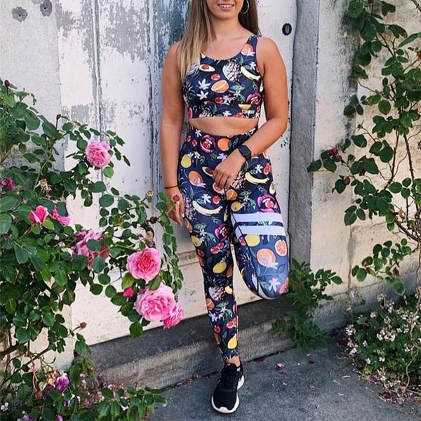 

yoga outfits ins fruit print set hip raising high waist leggings, White;red