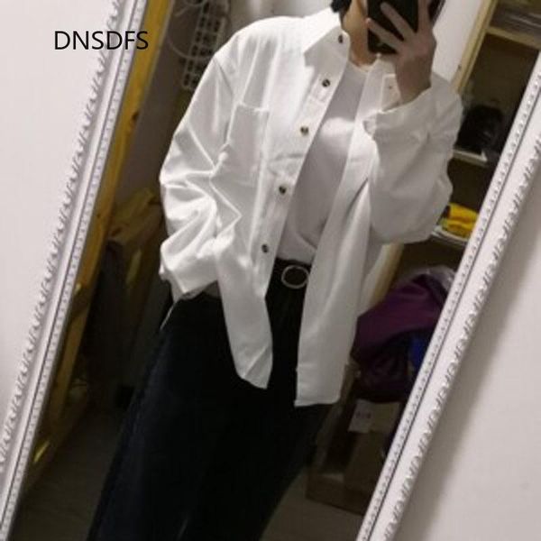 

women thick shirts autumn winter white blouse casual pocket lapel long sleeve fashion shirt loose ropa para mujeres de moda women's blo