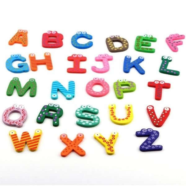 

fridge magnets kids toys 26pcs/set wooden cartoon alphabet a-z child educational refrigerator stickers gift varied colors