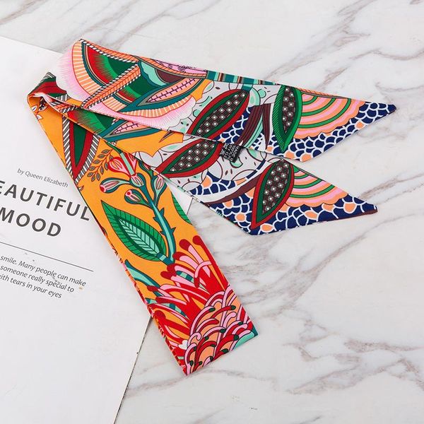 

luxury skinny double sided print bag handle scarf small ribbon hair band fashion brand girl's decoration head fm06 scarves, Blue;gray