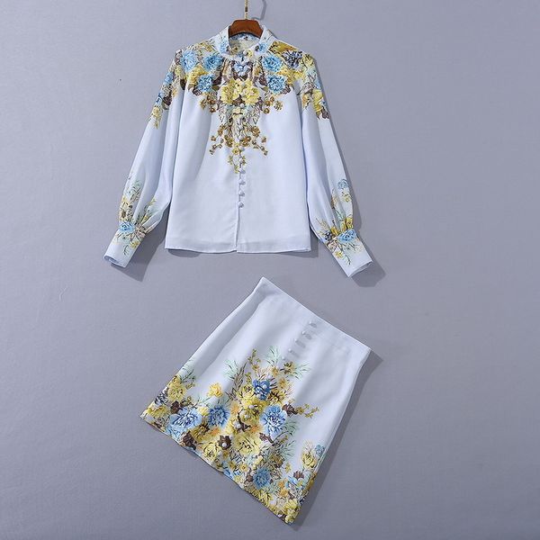 

dress european american women's wear autumn style long-sleeved sequined shirt skirts printed cotton and linen suit o74f, White